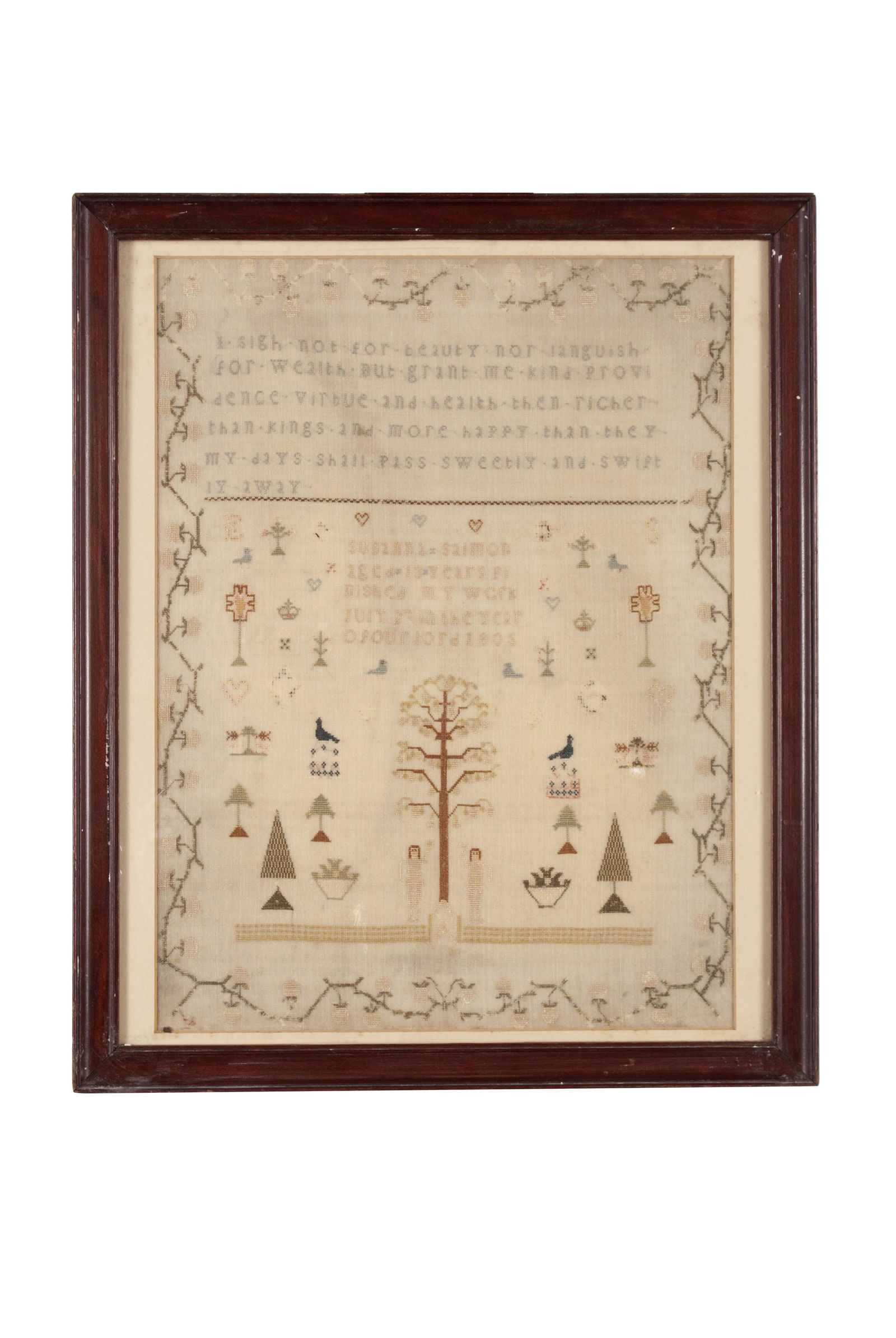 PENNSYLVANIA SAMPLER BY SUSANNA SALMON, DATED 1805 (1 of 3)