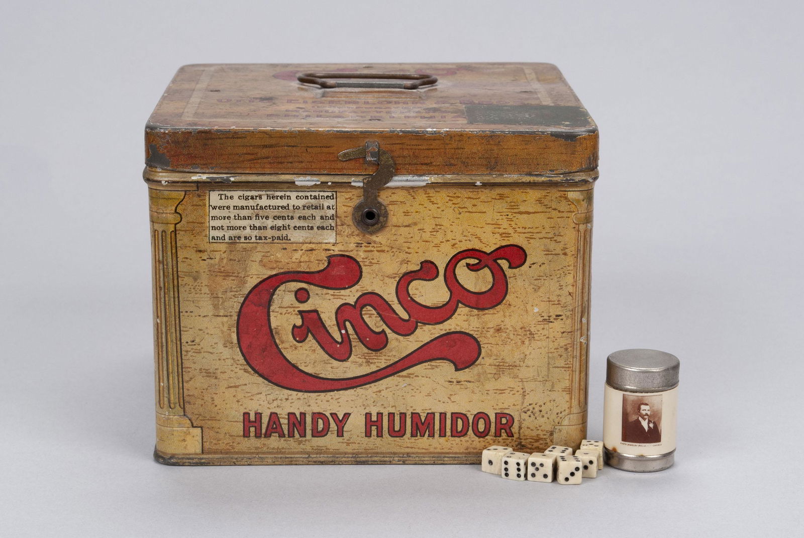 TWO CIGAR ADVERTISING TINS WITH DICE (1 of 9)