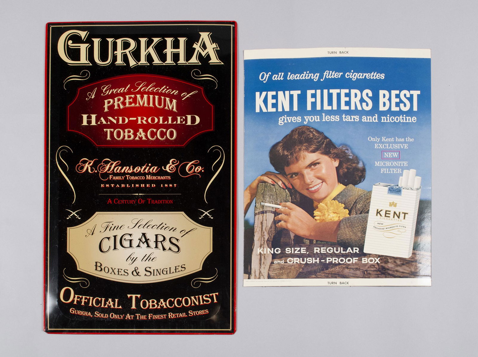 TWO VINTAGE SMOKING ADVERTISING SIGNS (1 of 3)