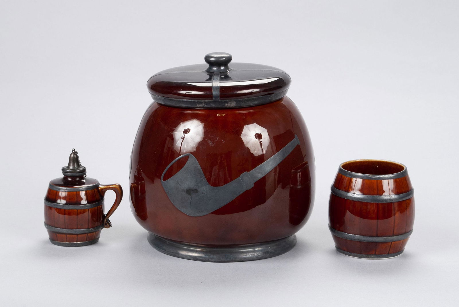 THREE PIECE CERAMIC AND SILVER OVERLAY SMOKING SET (1 of 6)