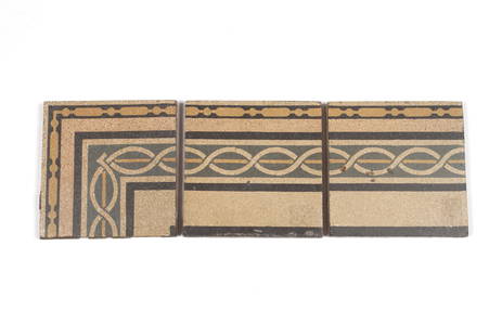 LOUIS SULLIVAN DESIGNED FLOOR TILES FOR THE WAINWRIGHT BUILDING, ST. LOUIS, MISSOURI: LOUIS SULLIVAN DESIGNED FLOOR TILES FOR THE WAINWRIGHT BUILDING, ST. LOUIS, MISSOURIGermany, early 20th century. Three border tiles with earth tones, by Villeroy & Bach Mettlach. Each 6.5" square