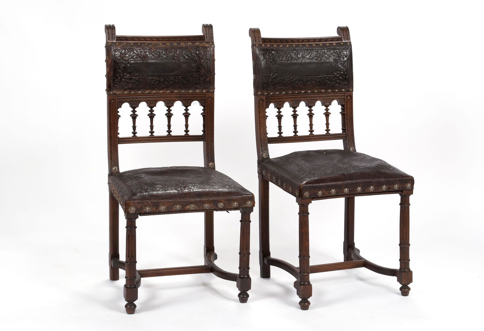 PAIR OF TOOLED LEATHER SIDE CHAIRS (1 of 7)