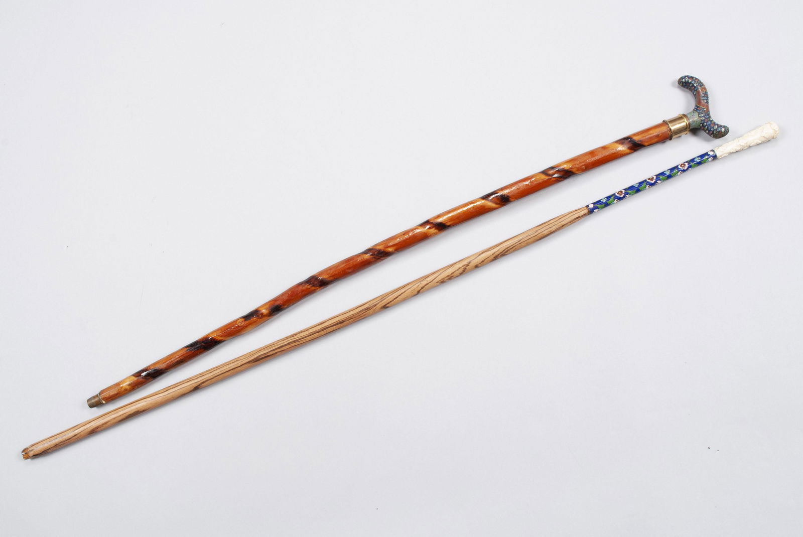 TWO CLOISONNE DECORATED WALKING STICKS/CANES (1 of 7)