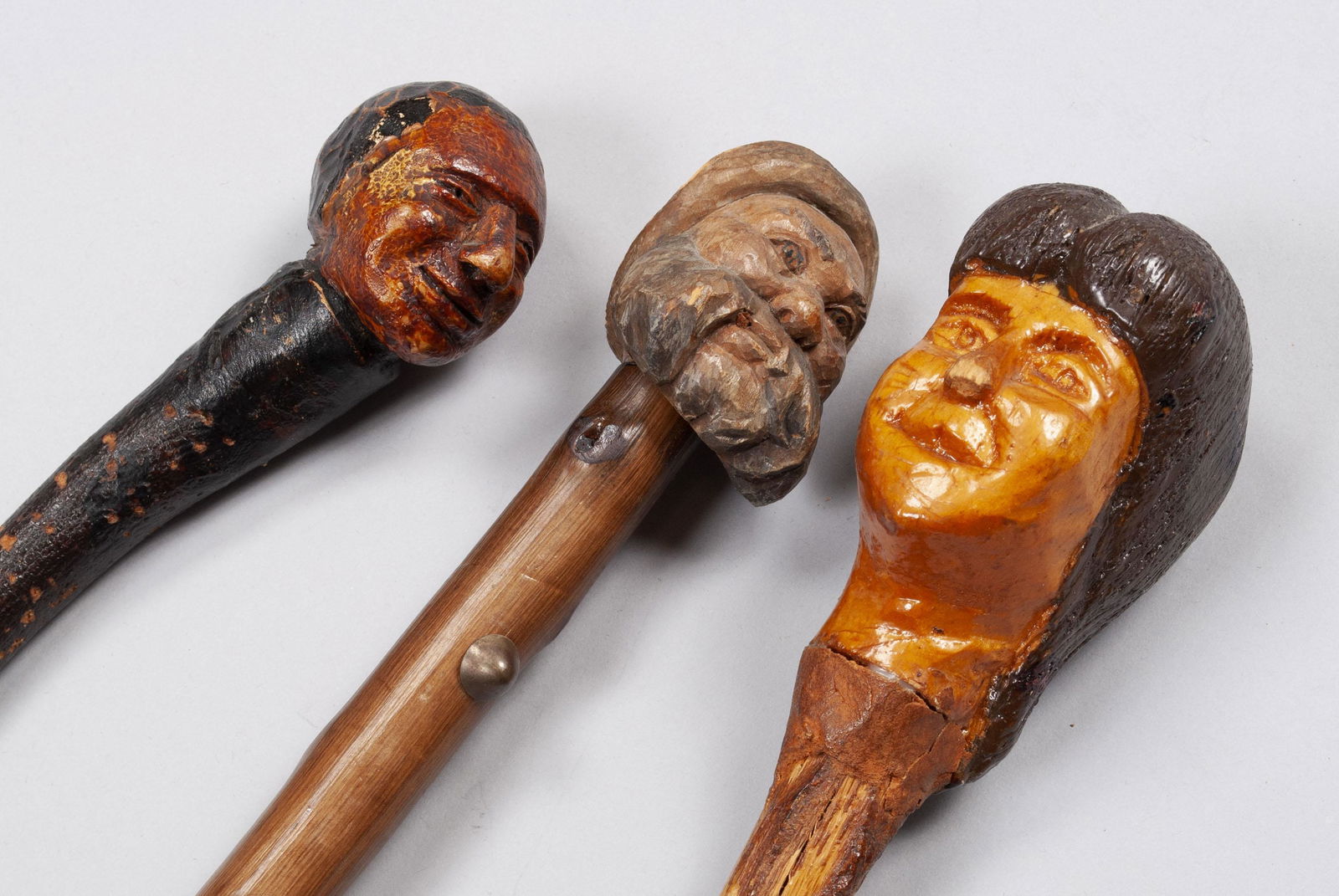 TRIO OF FOLK ART CARVED WALKING STICKS/CANES (1 of 8)