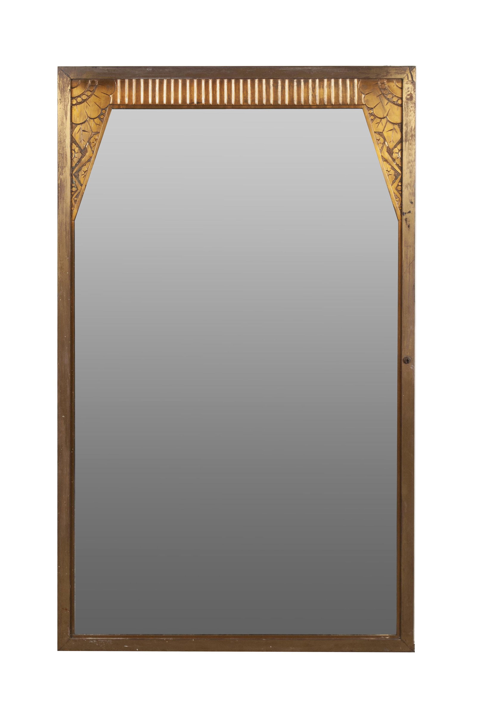 AN ART DECO METAL FRAMED MIRROR: AN ART DECO METAL FRAMED MIRROR American, early to mid-20th century, bronze. Antique United States Postal Service location mirror as furnished architectural element, from a St. Louis area post office.
