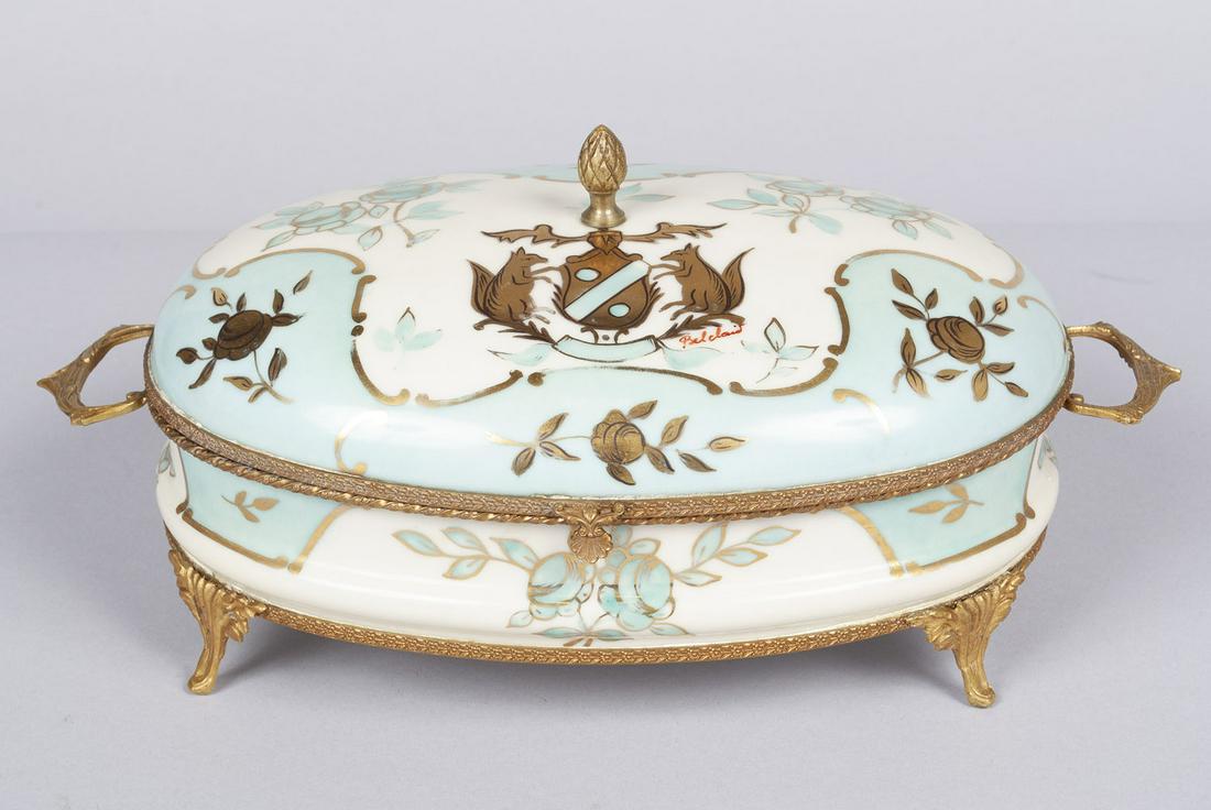 BRASS MOUNTED LIMOGES PORCELAIN DRESSER BOX (1 of 6)