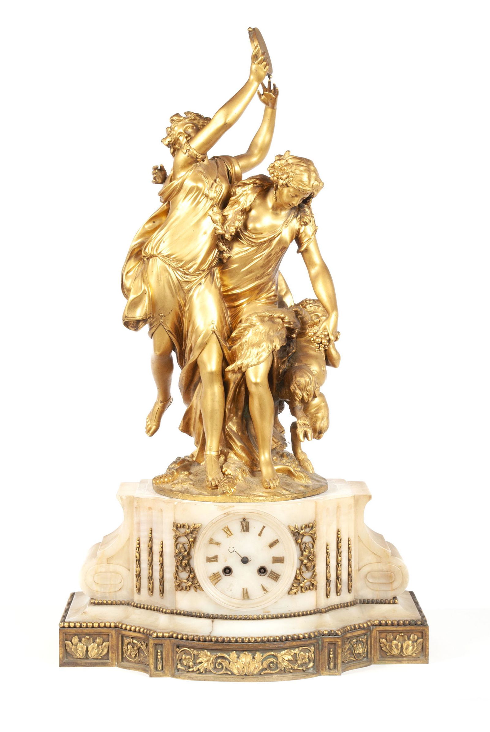 MICHEL CLAUDE CLODION (FRANCE, 1738-1814) FIRE GILT BRONZE BACCHANAL GROUP FIGURAL CLOCK (1 of 8)