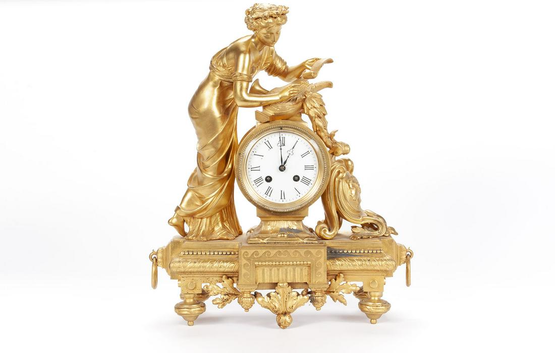 JAPY FRERES FIGURAL "ERATO" GILT MANTEL CLOCK (1 of 7)