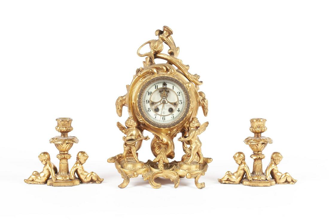 GILBERT ROCOCO STYLE CLOCK GARNITURE (1 of 7)