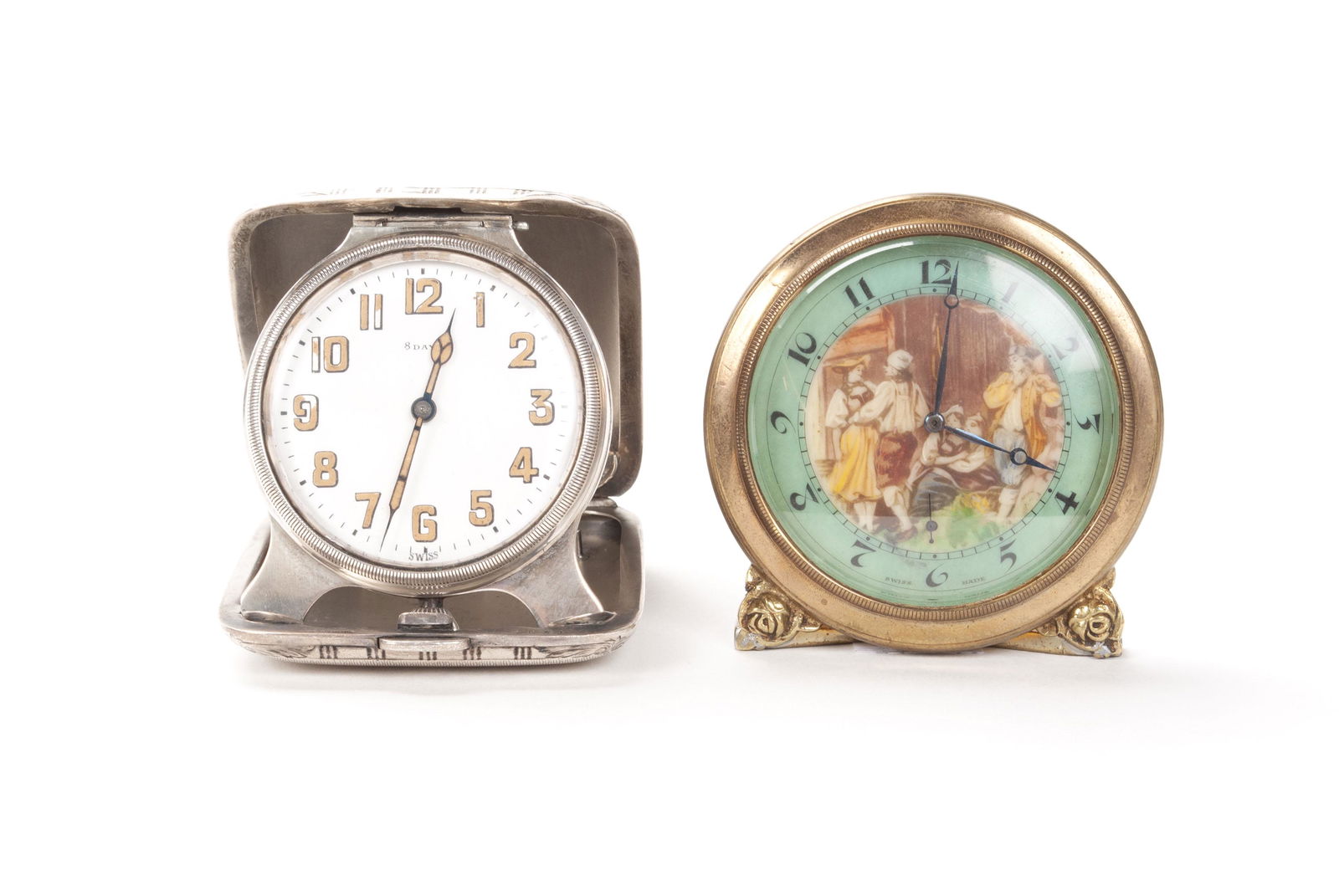 TWO DIMINUTIVE SWISS TRAVEL CLOCKS (1 of 6)
