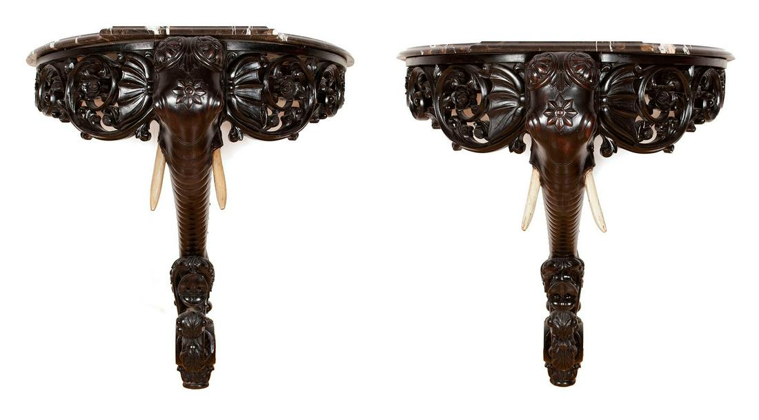 PAIR OF CARVED ELEPHANT CONSOLE TABLES (1 of 13)