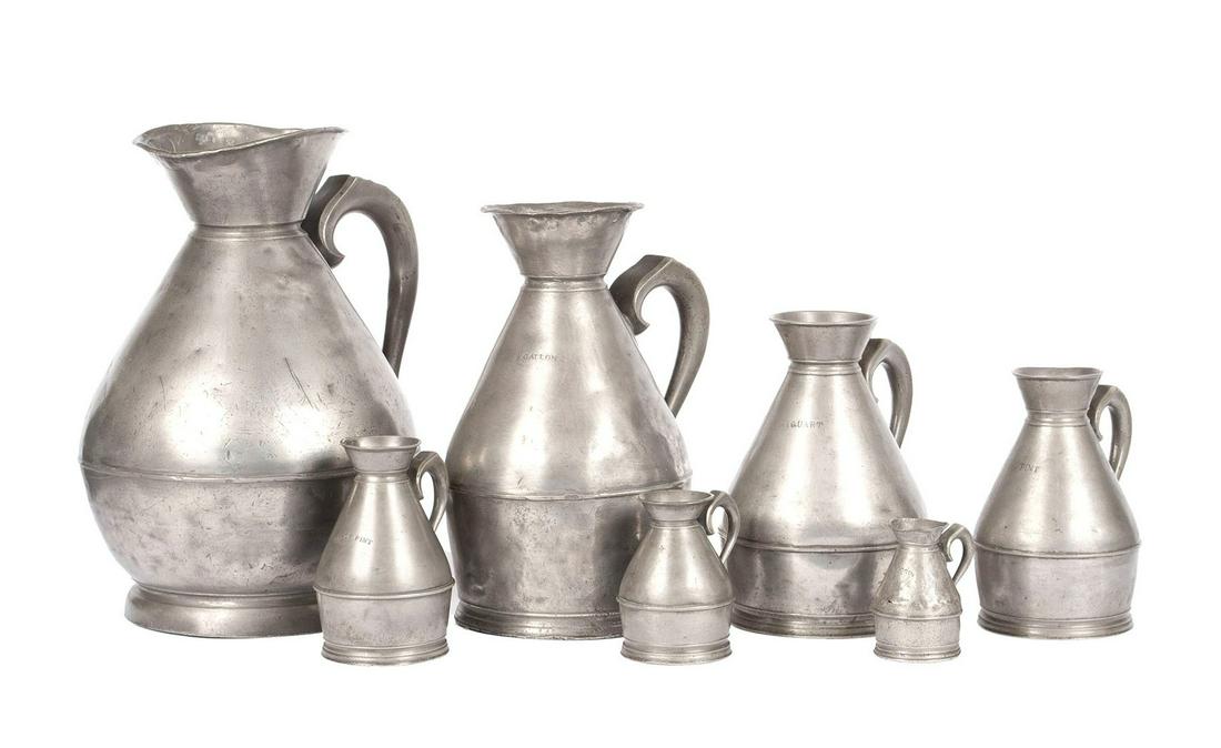 SEVEN PEWTER HAYSTACK MEASURES (1 of 9)