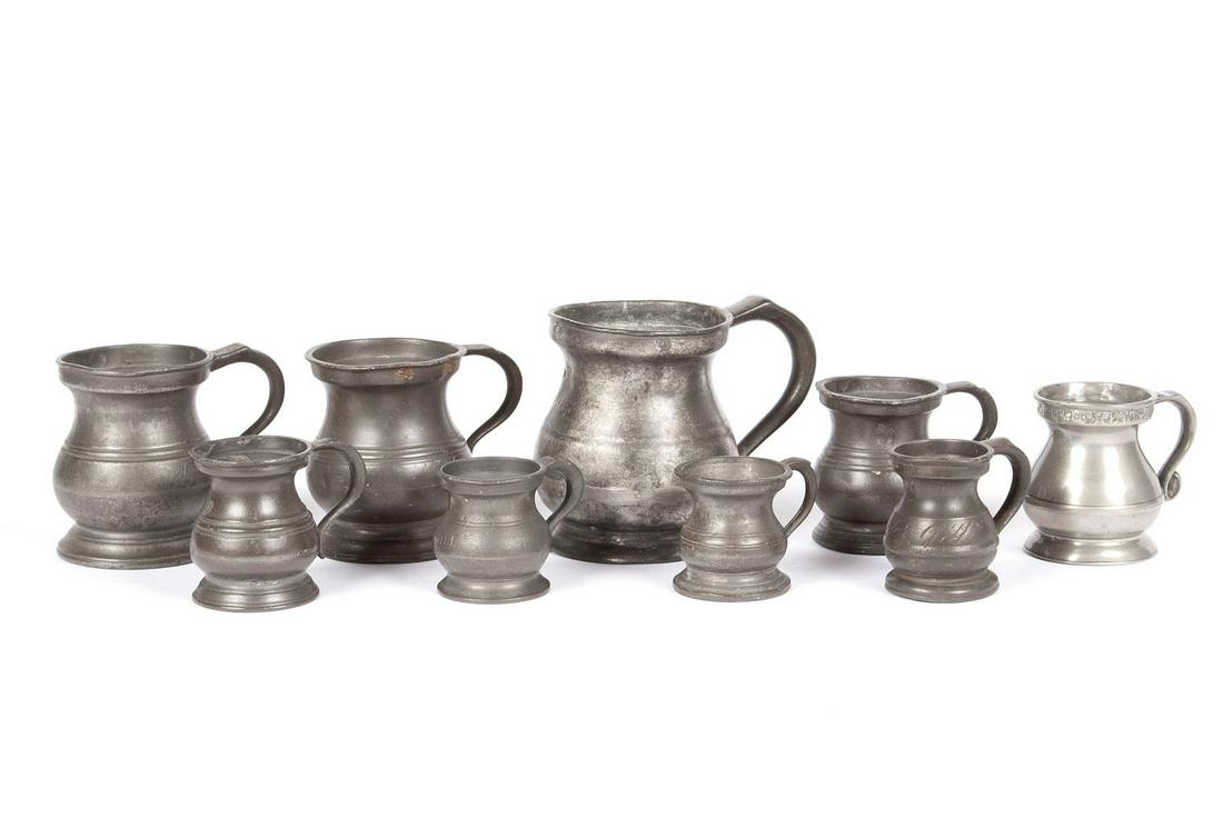 NINE DIMINUTIVE PEWTER MEASURES (1 of 9)