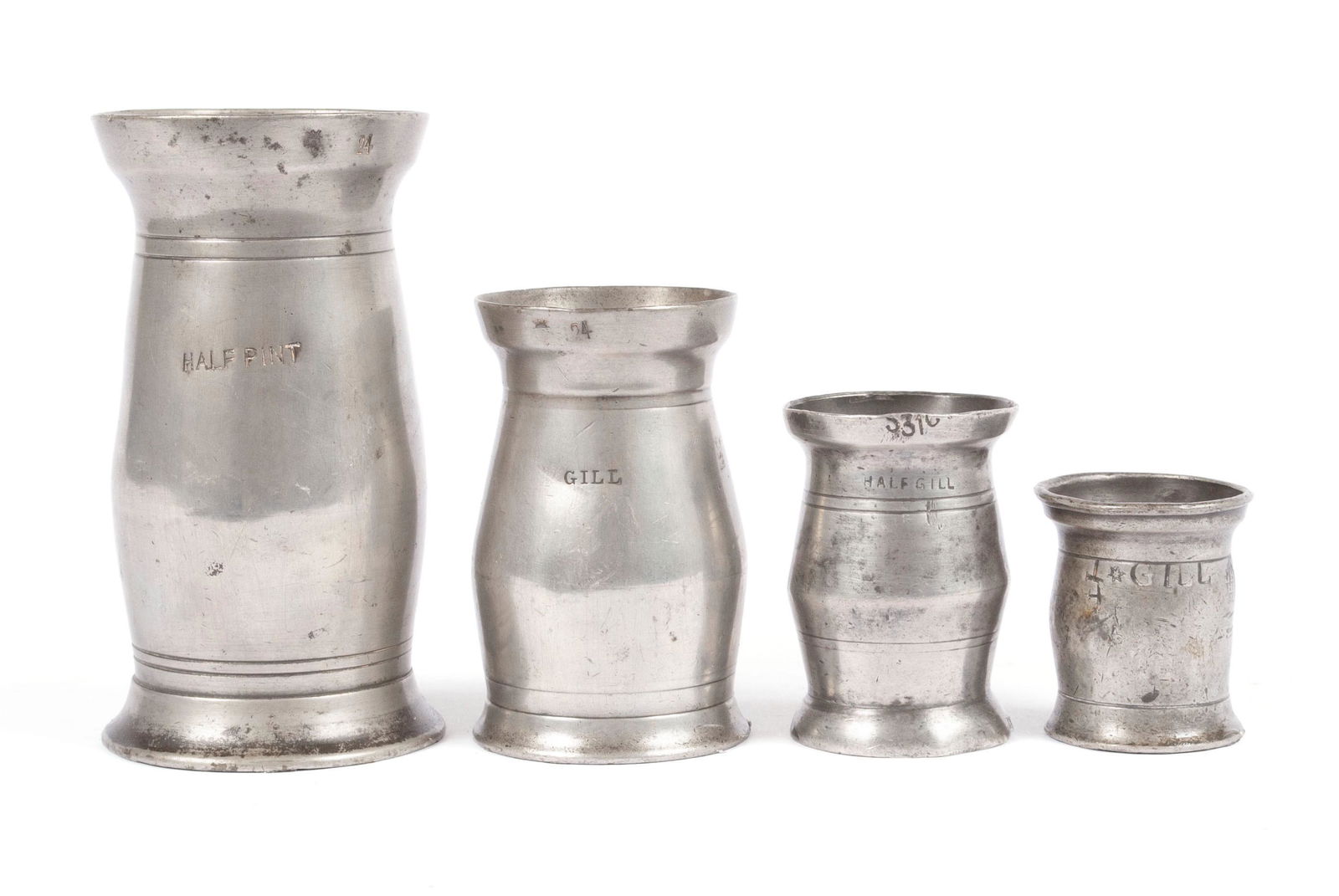 FOUR ENGLISH PEWTER MEASURES (1 of 7)