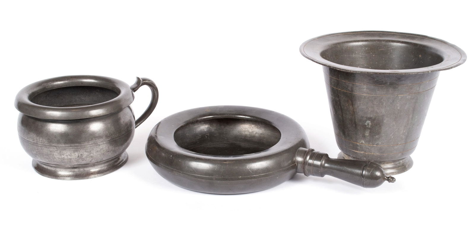 THREE PEWTER CHAMBER POTS (1 of 7)