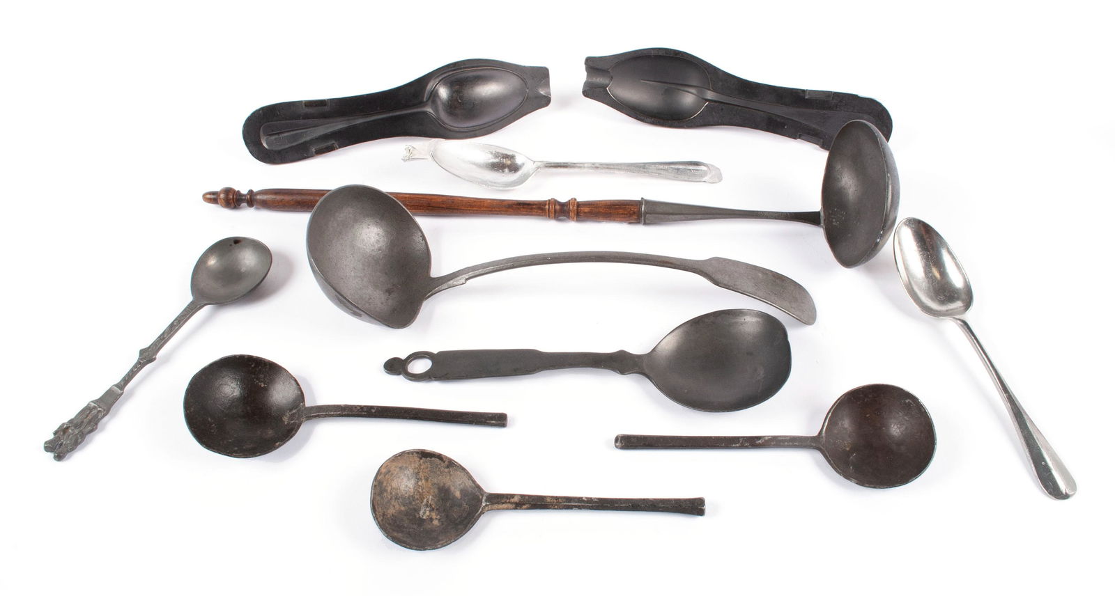 COLLECTION OF ANTIQUE ENGLISH PEWTER SPOONS AND SPOON MOLD (1 of 4)