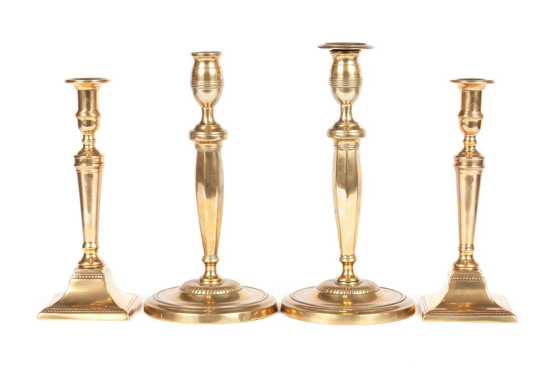 TWO PAIRS ENGLISH BRASS CANDLESTICKS (1 of 5)