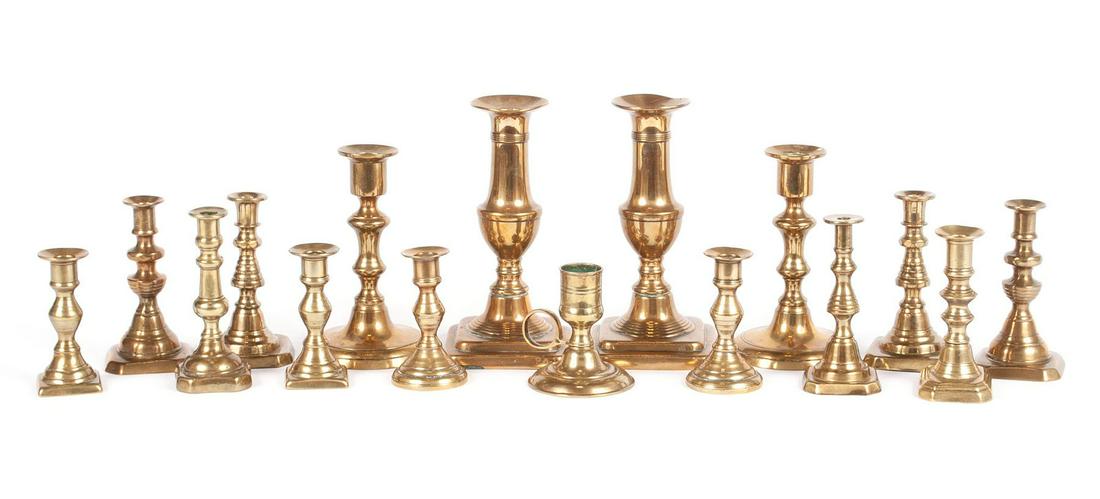 COLLECTION OF 18TH/19TH CENTURY DIMINUTIVE BRASS CANDLESTICKS (1 of 5)