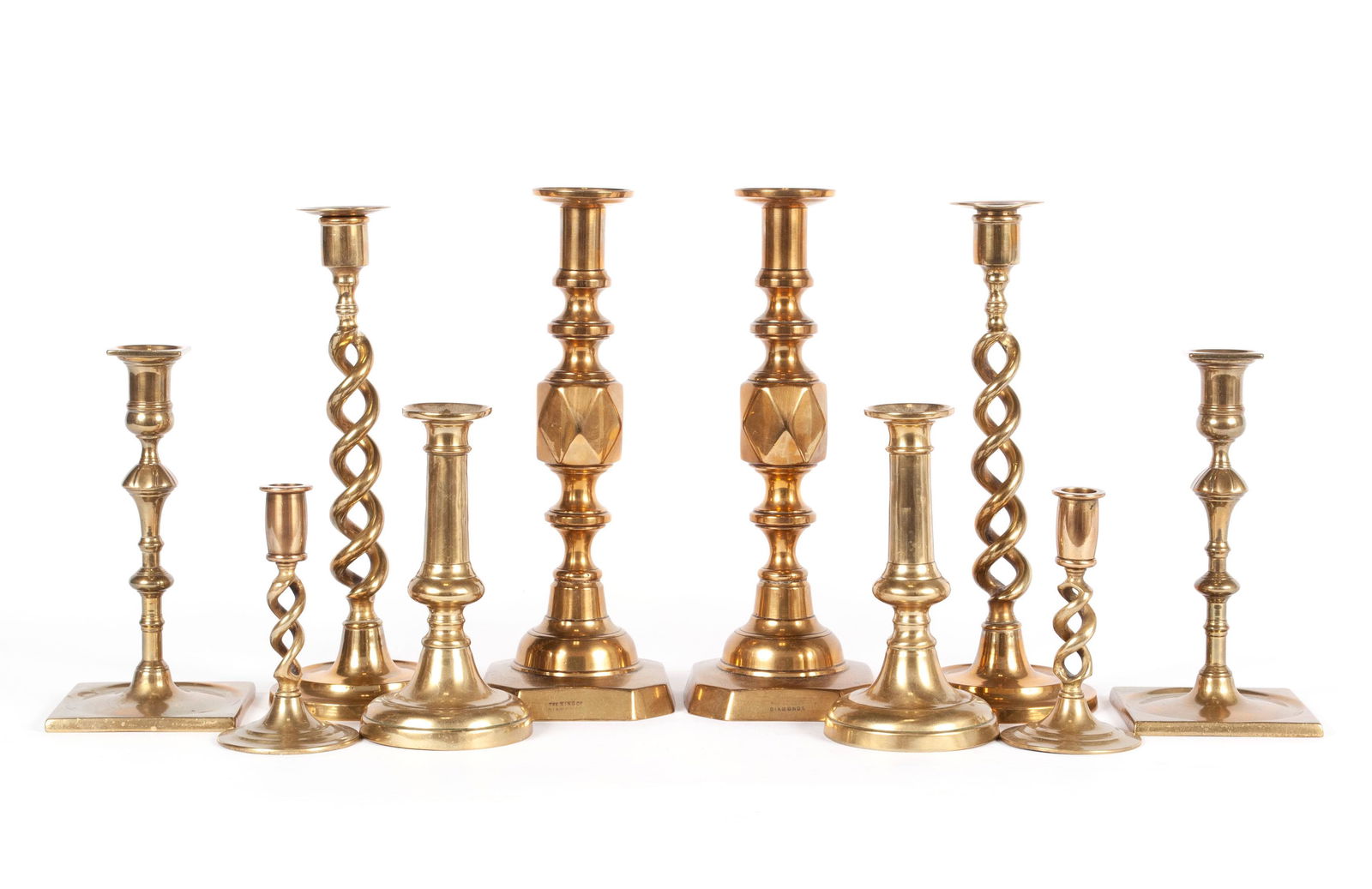 FIVE PAIRS OF BRASS CANDLESTICKS (1 of 6)