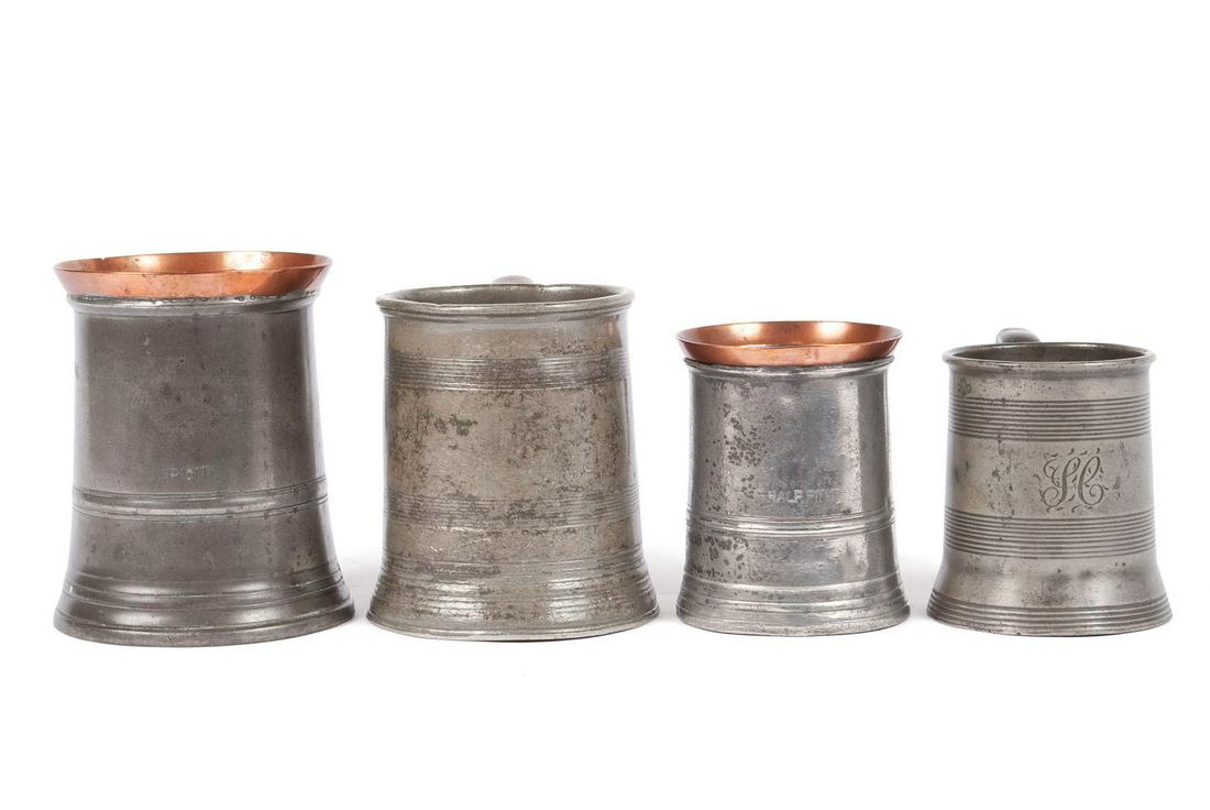 FOUR PEWTER MEASURES (1 of 12)
