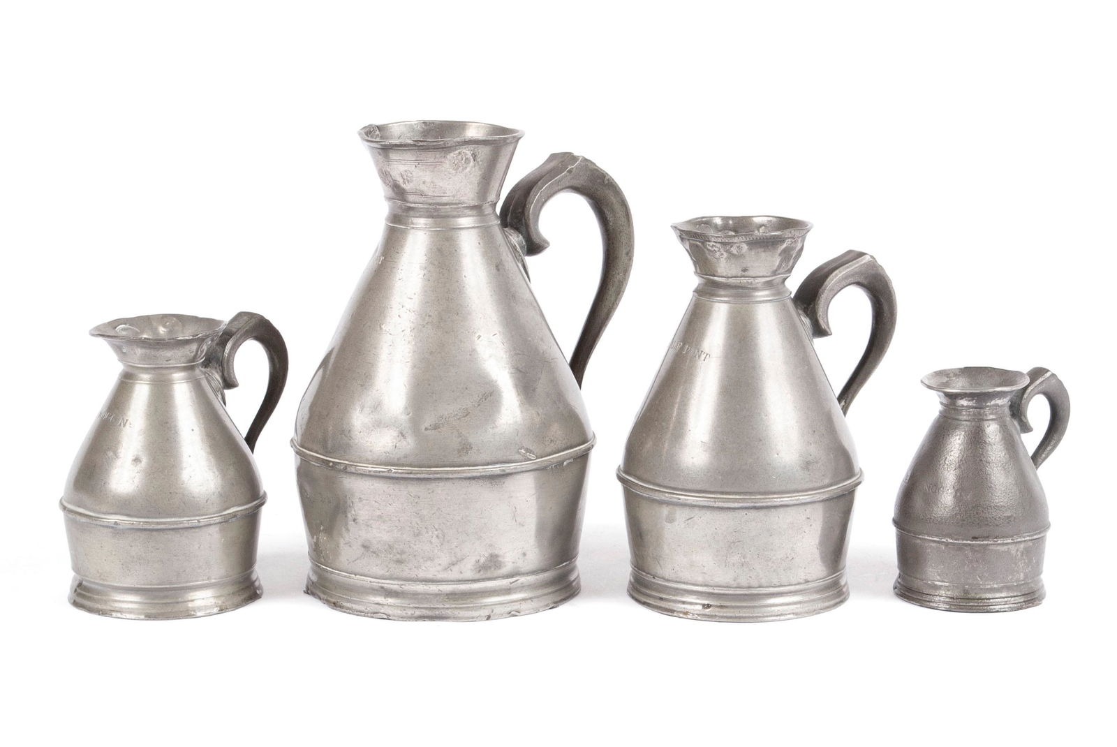 FOUR ENGLISH PEWTER HAYSTACK MEASURES (1 of 11)