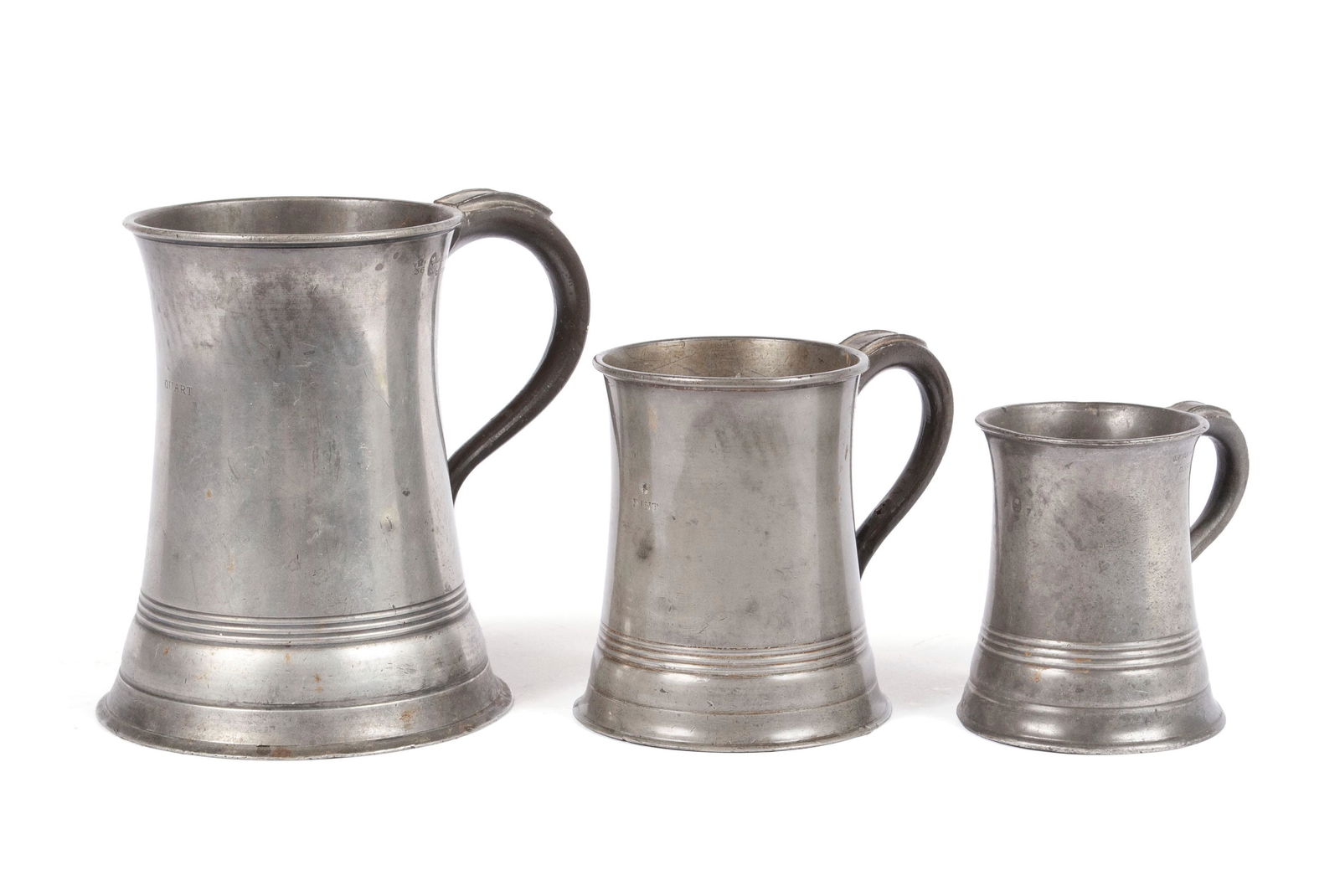THREE PEWTER MEASURES (1 of 10)