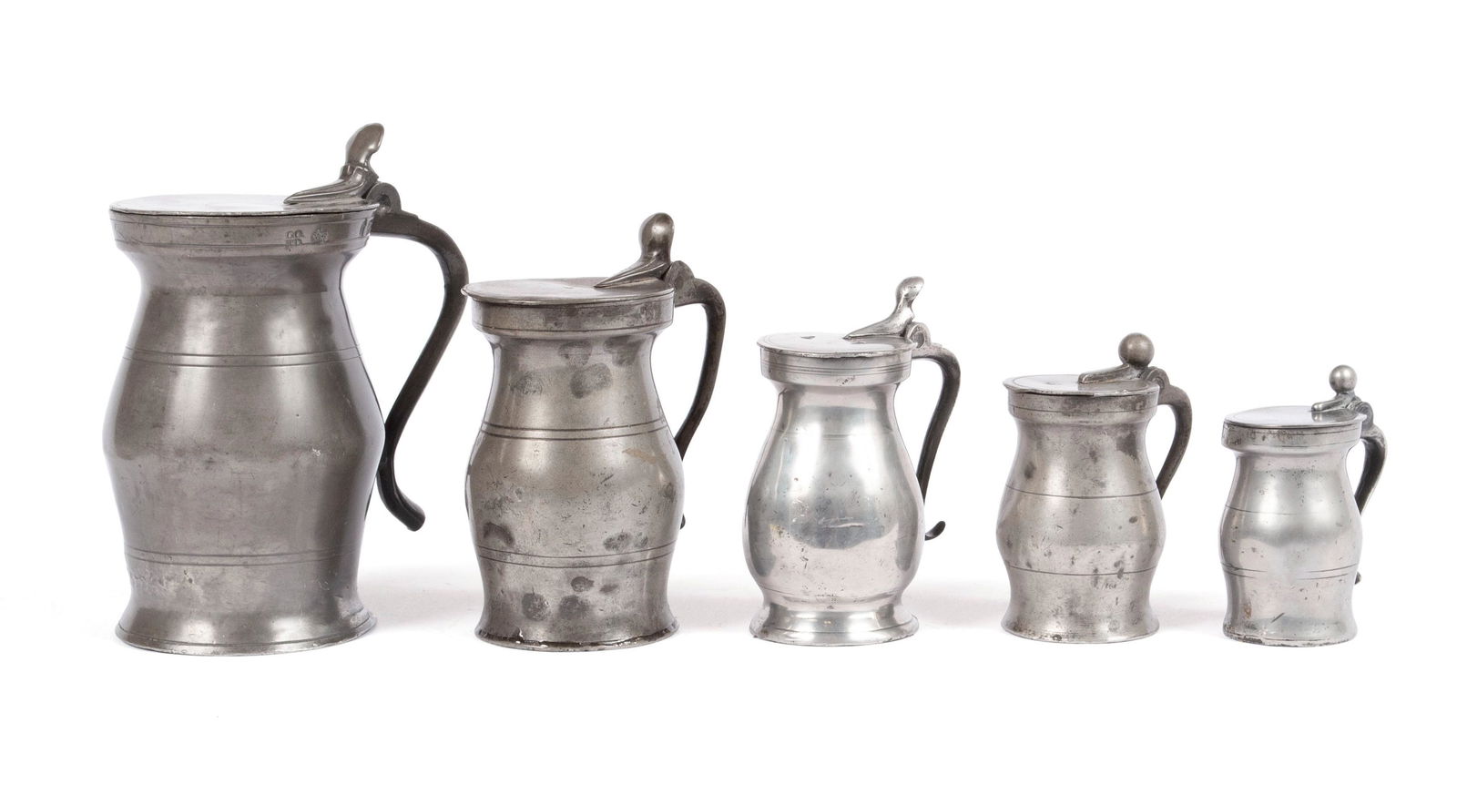 FIVE PEWTER FLATLID BALUSTER MEASURES (1 of 10)