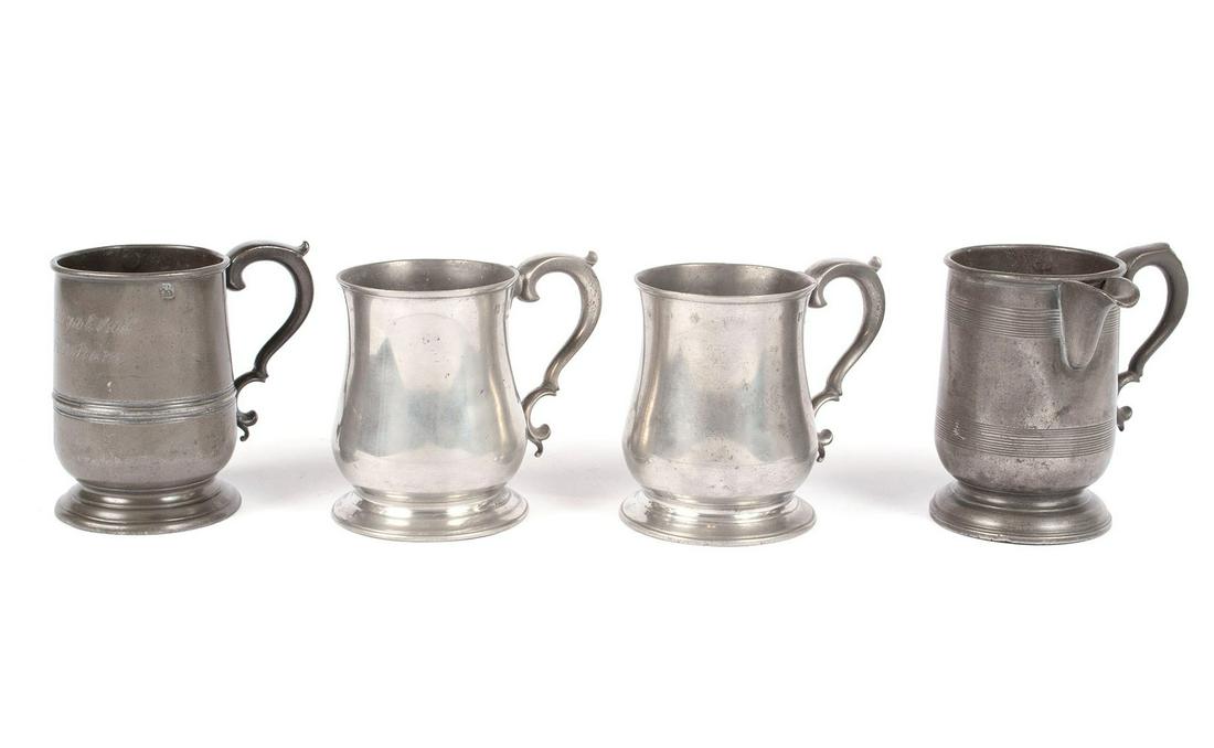 FOUR PEWTER LIDLESS TANKARDS (1 of 12)