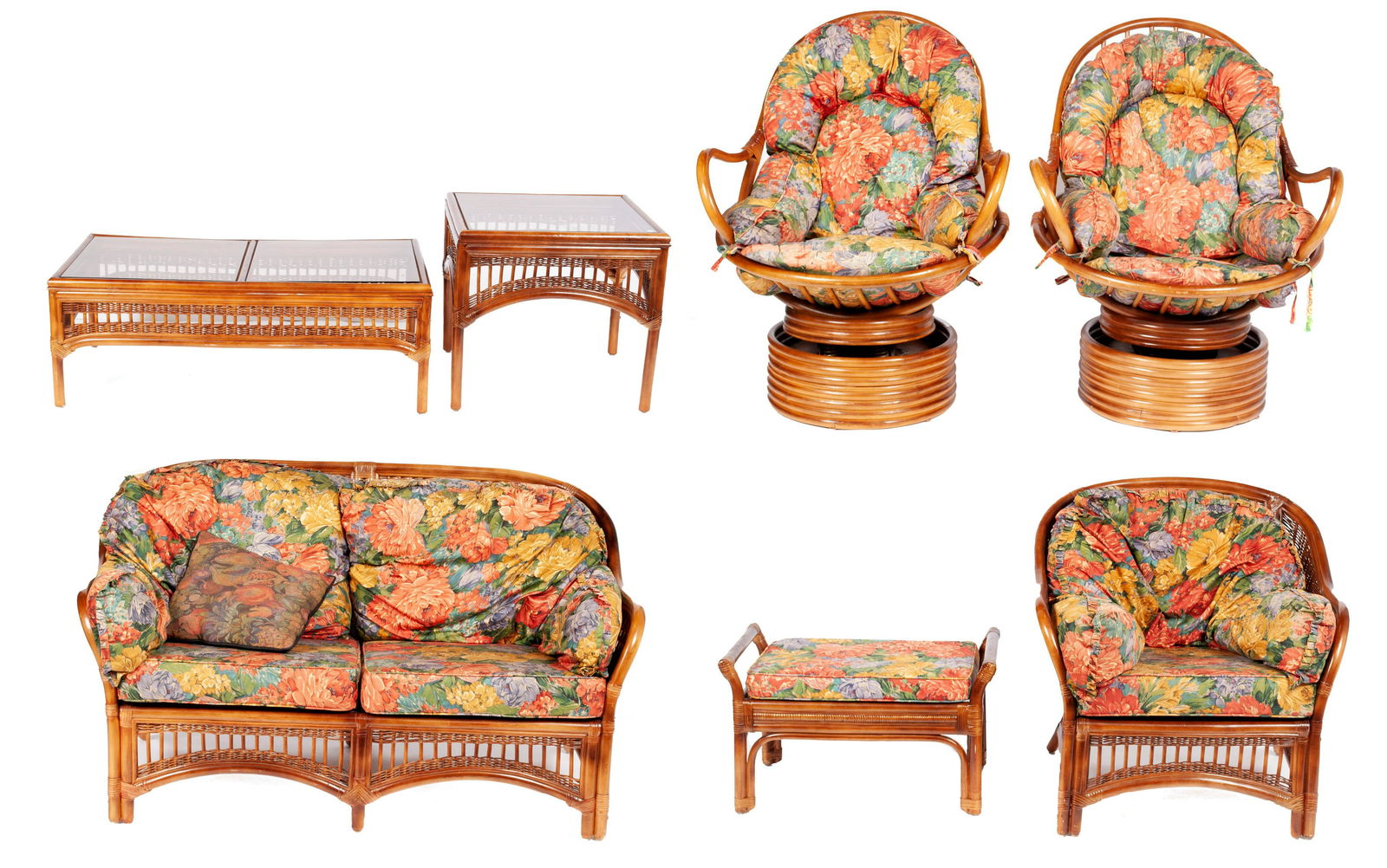SEVEN PIECE RATTAN PARLOR SET (1 of 6)