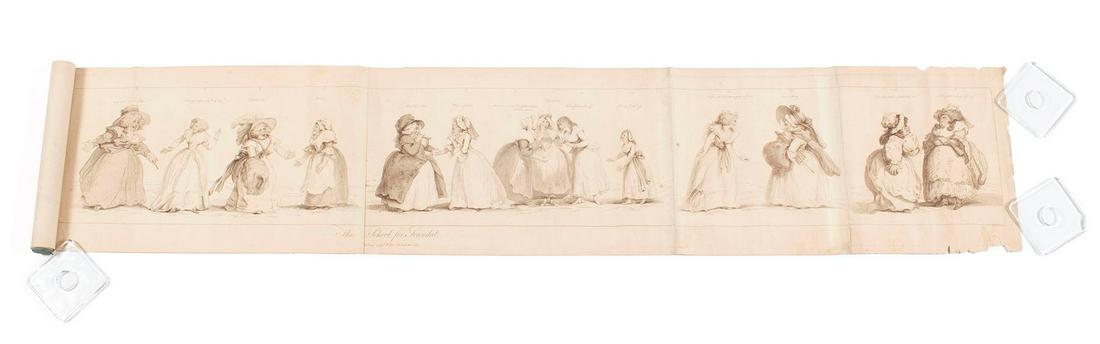 ENGRAVING AFTER THOMAS ROWLANDSON (BRITISH, 1756-1827): ENGRAVING AFTER THOMAS ROWLANDSON (BRITISH, 1756-1827)The School for ScandalStipple engraving, notated "Pub. Aug. 1, 1788, by V M Picot, N. 6 Greek Street, Soho", multiple sheets together, u