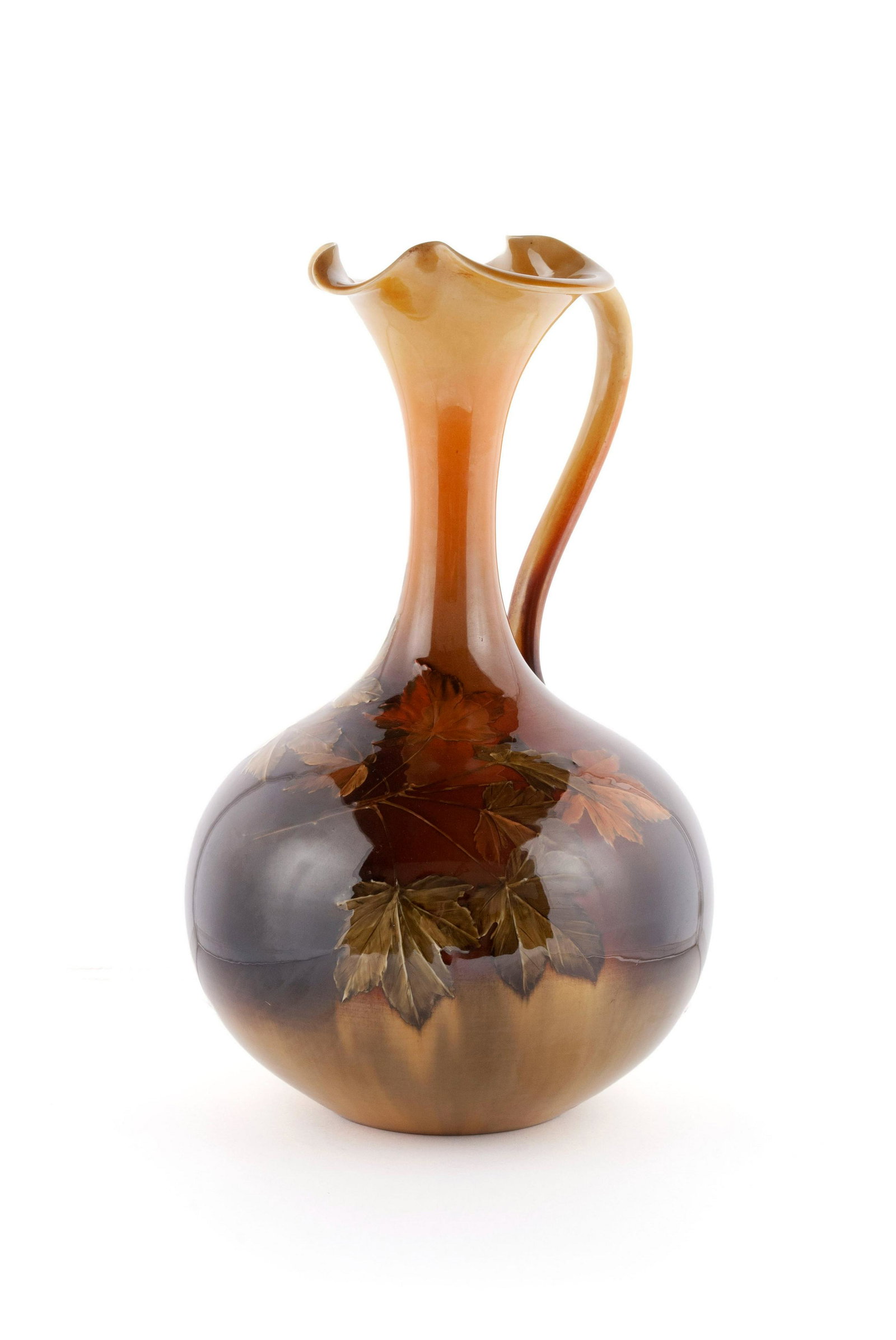 MATTHEW ANDREW DALY (AMERICAN, 1860-1937) FOR ROOKWOOD: MATTHEW ANDREW DALY (AMERICAN, 1860-1937) FOR ROOKWOOD American, 1888, ceramic. RP with two (2) flames, shape 387A, clay W., artist initial MAD all to underside. Trefoil opening to the "Maple Tre