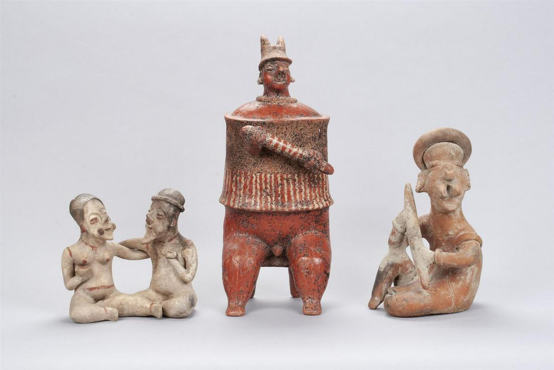 THREE CENTRAL AND SOUTH AMERICAN POTTERY FIGURES (1 of 4)