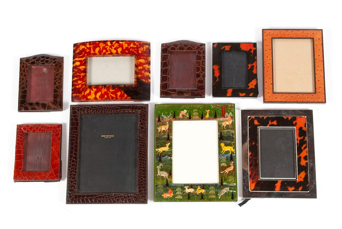 COLLECTION OF DECORATIVE LEATHER AND FAUX TORTOISE SHELL PICTURE FRAMES (1 of 4)