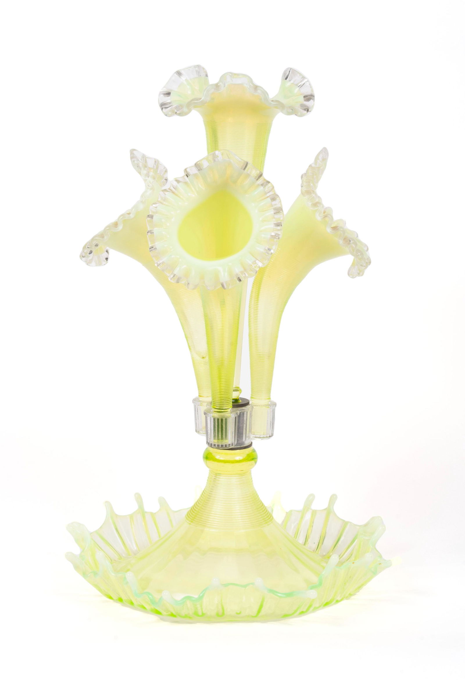VICTORIAN VASELINE ART GLASS EPERGNE (1 of 5)