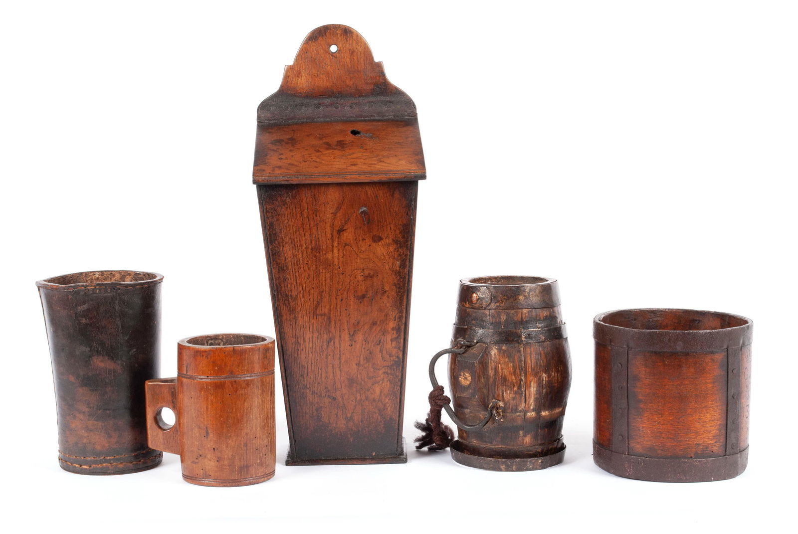 FIVE ANTIQUE ENGLISH WOOD AND LEATHER DECORATIVE ARTS (1 of 6)