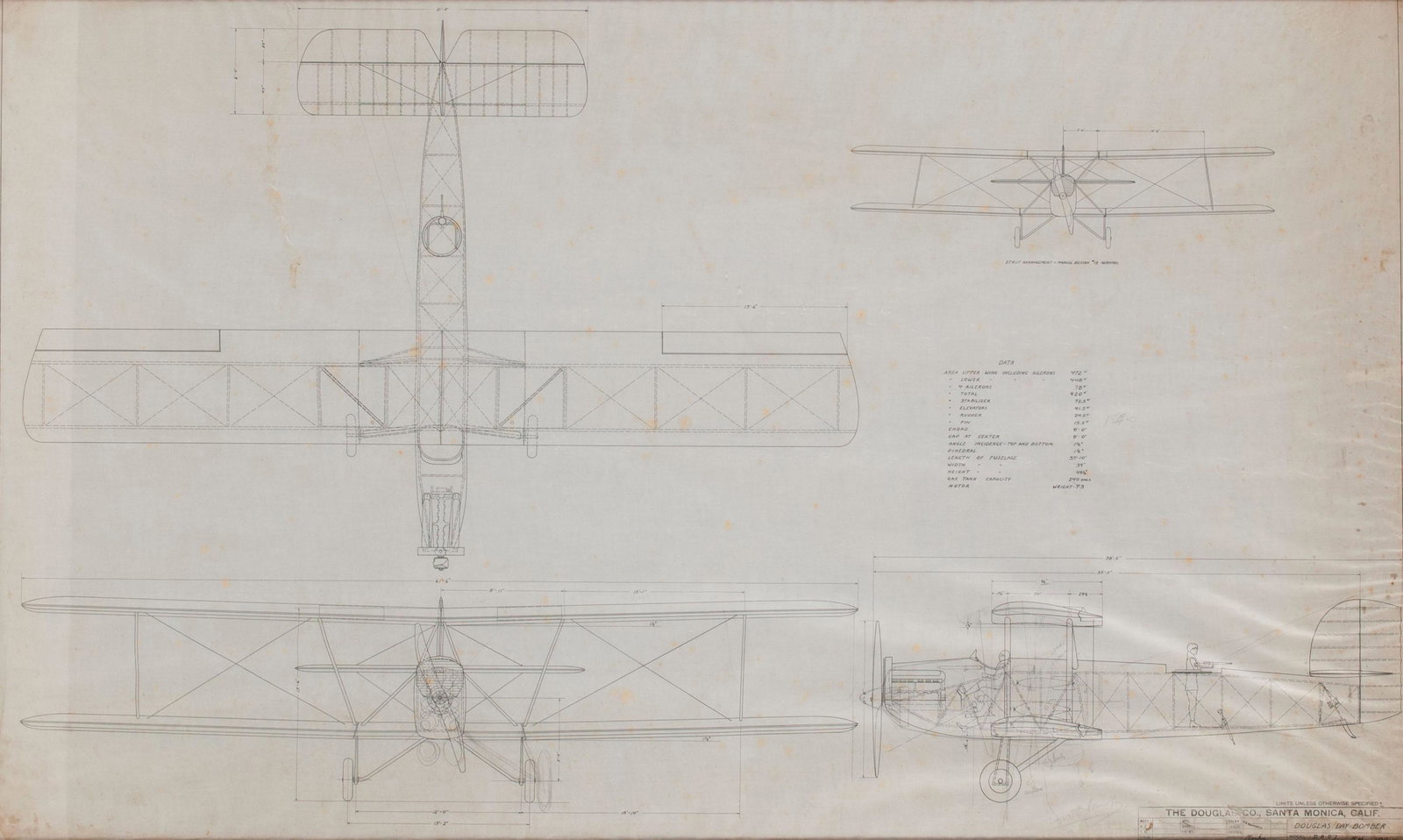 "THE DOUGLAS CO., SANTA MONICA, CALIF." DRAWINGS FOR THE "DOUGLAS DAY BOMBER" AIRPLANE (1 of 5)