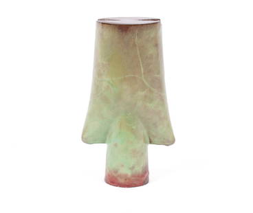 OTTO NATZLER (AUSTRIAN, 1908-2007): Otto Natzler Austrian, 1908-2007 Beaker, 1988 Earthenware Signed and dated 1988 to interior. Sage green, crystallized glaze fading to scarlet around the open base and the notched top. Provenance: