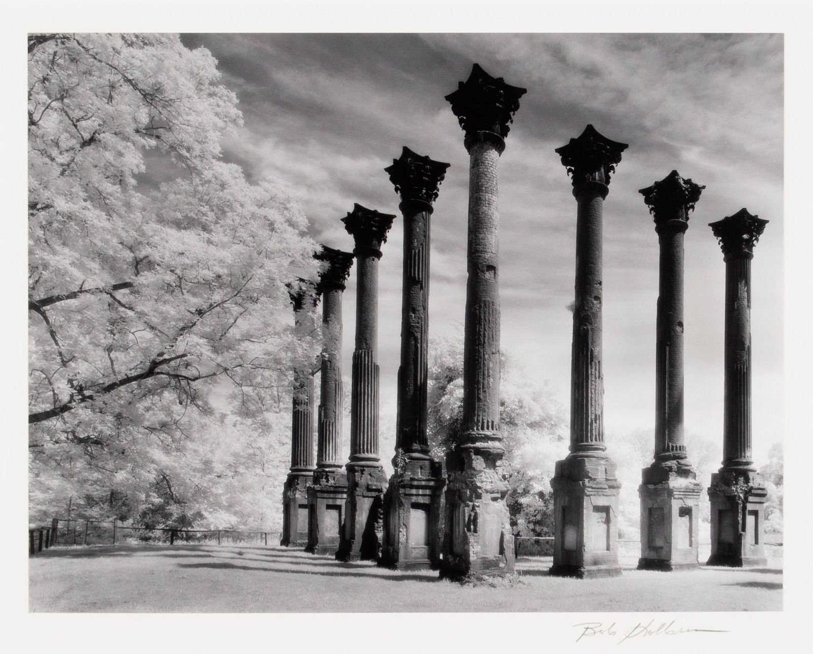 BOB KOLBRENER (AMERICAN, B. 1942): Bob KolbrenerAmerican, b. 1942Mansion Remains, MississippiPhotograph, silver gelatinSigned in pencil lower right, dated 1991 on artist's label verso.Image: 11 x 14 in. (27.94 x 35.56 cm.), frame: 24