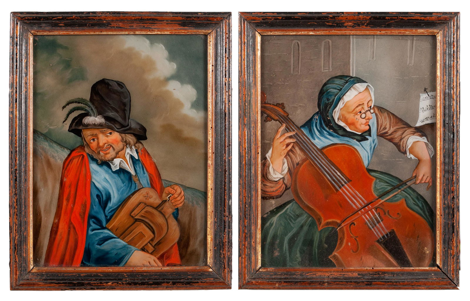 PAIR OF REVERSE-PAINTED GLASS PORTRAITS (1 of 9)