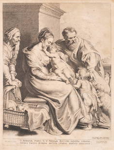 PETER PAUL RUBENS (GERMAN, 1577-1640): Peter Paul RubensGerman, 1577-1640Holy Family with St. John and St. ElizabethEtchingAfter the original painting by Rubens, engraved by Lucas Vorsterman the Elder (Belgian, 1595–1675), who worked wit