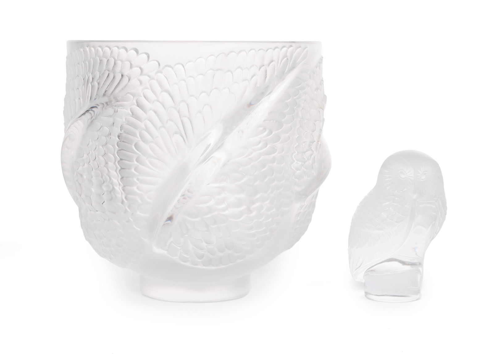 LALIQUE ANDROMEDA VASE AND OWL PAPERWEIGHT (1 of 8)