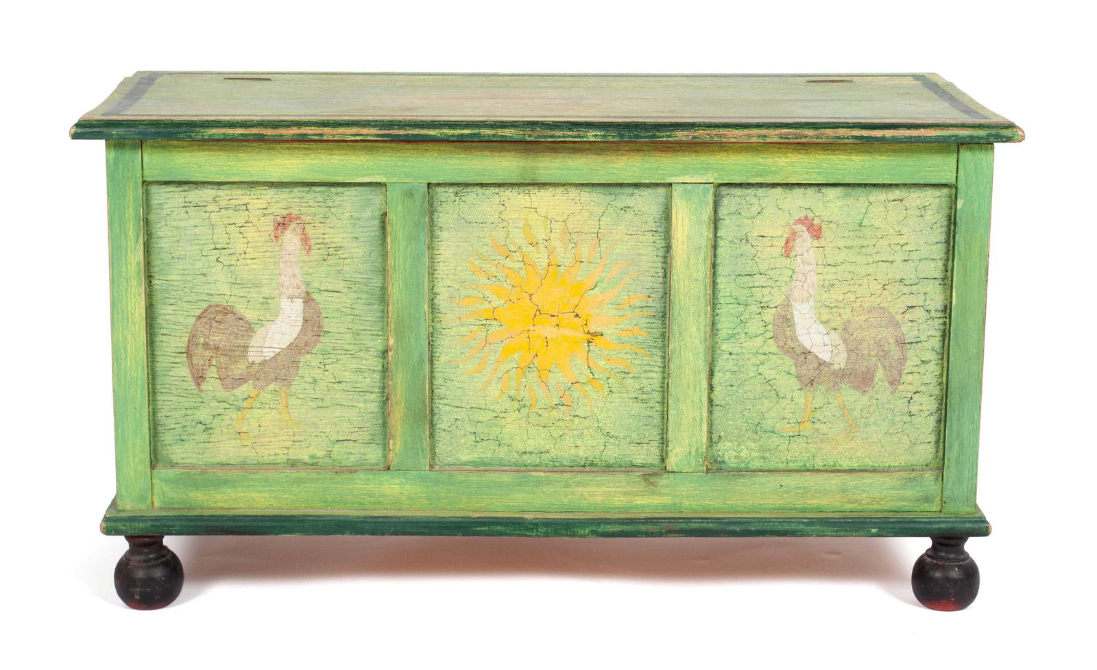 GREEN PAINTED FOLK ART STYLE CHEST (1 of 5)