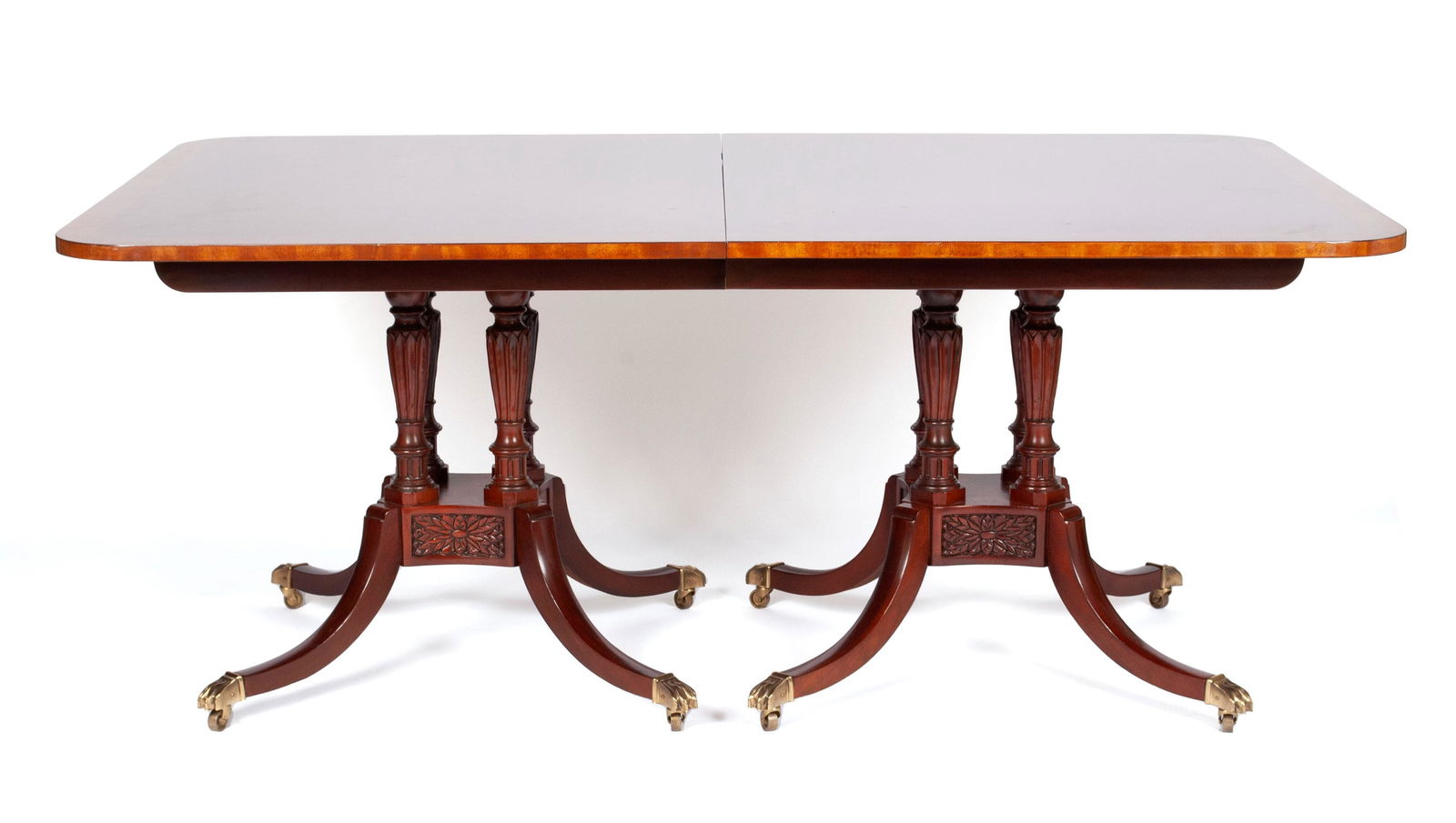 DOULBE PEDESTAL MAHOGANY DINING TABLE BY BAKER (1 of 7)