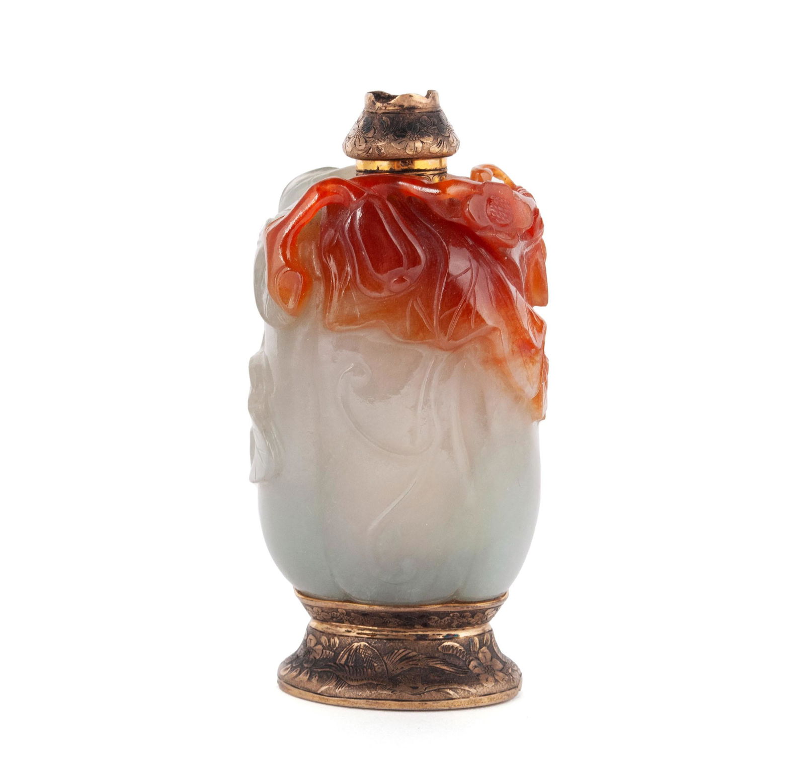A CARVED JADE MAISON MAQUET GILT MOUNTED SNUFF BOTTLE LIGHTER (1 of 7)