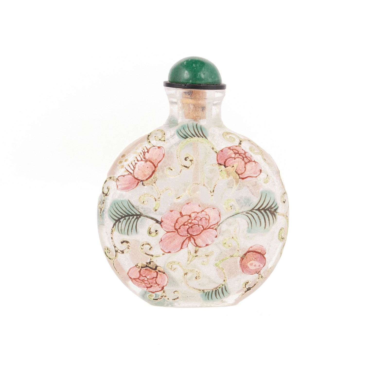 A PEONY ENAMELED ROCK CRYSTAL SNUFF BOTTLE (1 of 7)