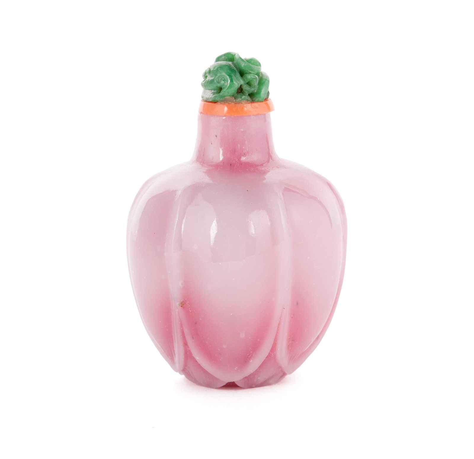 A VERY FINE PINK CASED GLASS LOTUS POD SNUFF BOTTLE (1 of 6)