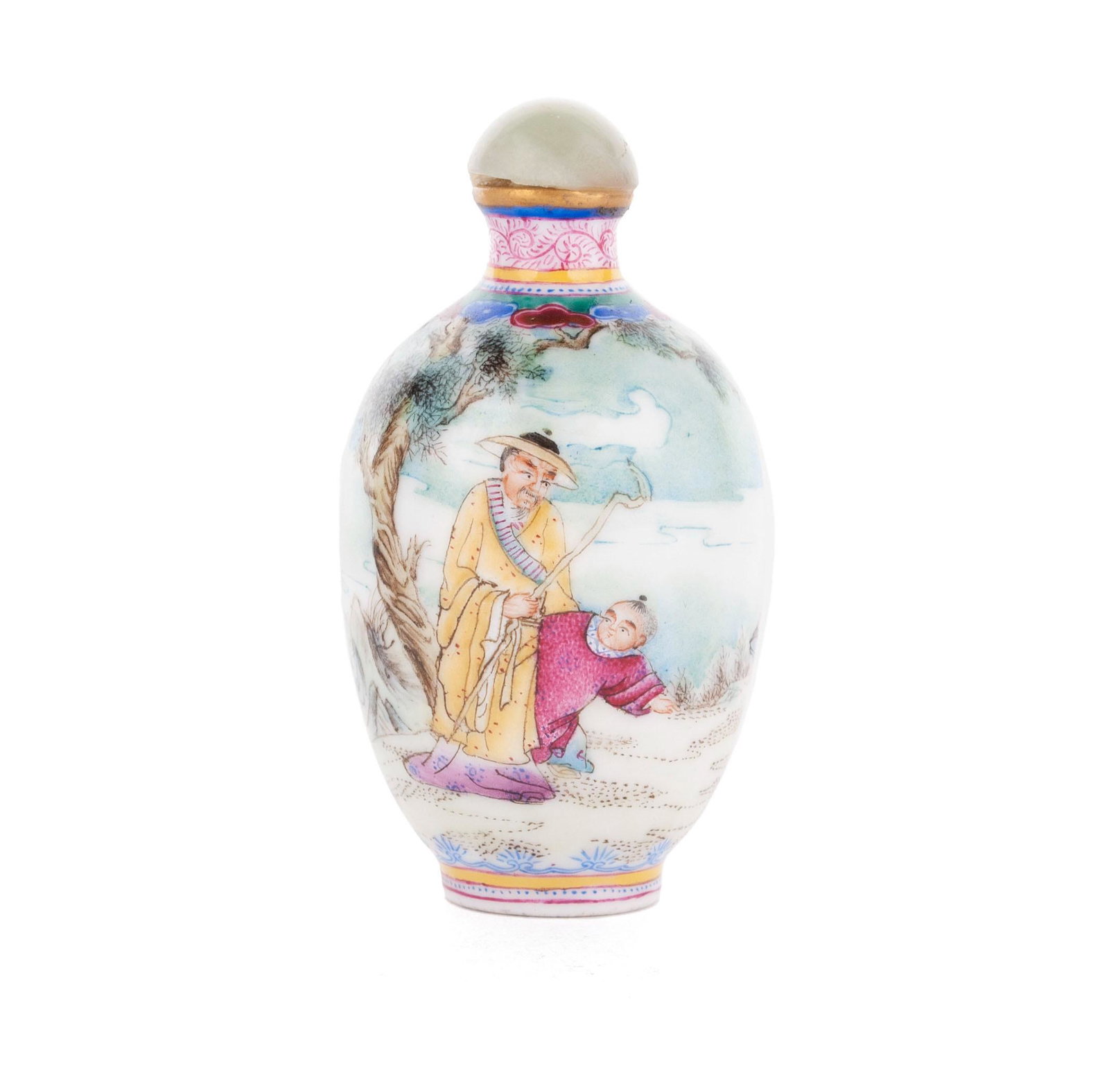 A QIANLONG LANDSCAPE ENAMELED PORCELAIN SNUFF BOTTLE (1 of 7)
