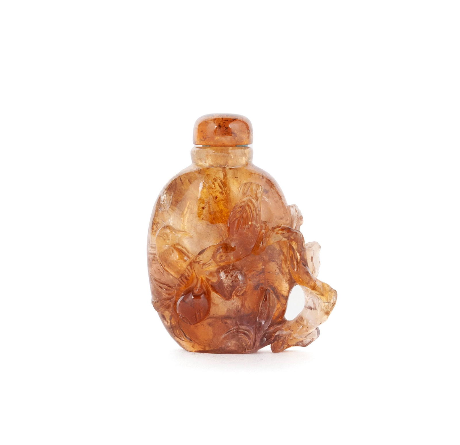 A MAGPIE AND POMEGRANATE CHAMPAGNE QUARTZ SNUFF BOTTLE (1 of 7)