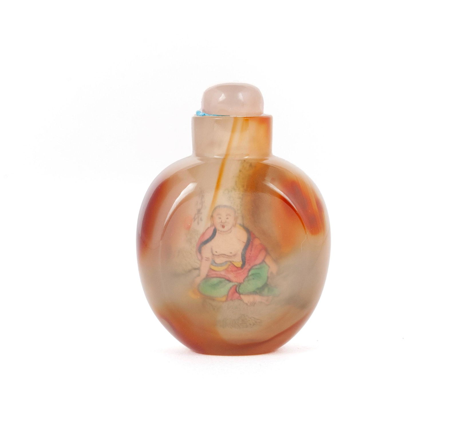 AN UNUSUAL REVERSE PAINTED AGATE AND GLASS SNUFF BOTTLE (1 of 7)