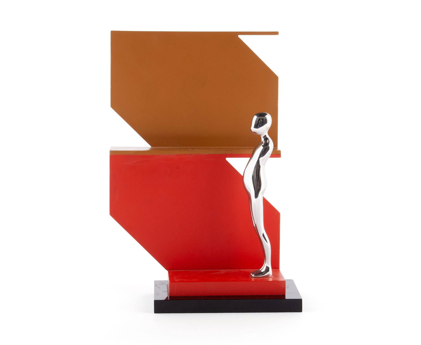 ERNEST TROVA (AMERICAN, 1927-2009): Ernest TrovaAmerican, 1927-2009Abstract Variation Manscape, 1984Metal"Falling Man" figure, the base marked with the artist's monogram, "A. V. Manscape A. P. /3 Pace Editions, Inc.; 1984